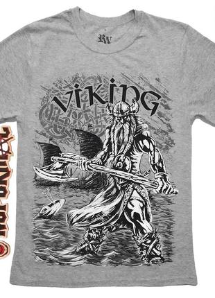 Футболка вікінг вальхалла / viking valhalla, сіра, меланжева, розмір m