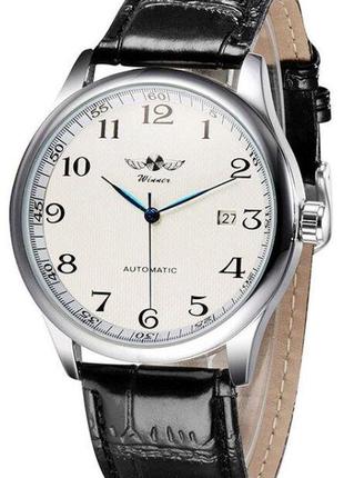 Чоловічий наручний годинник механічний круглий, 6 місяців winner lux white