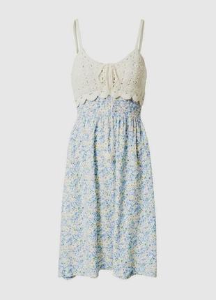 Котонова сукня з топом плаття в квітковий принт zara хлопковое платье с вязаным топом в цветочный принт