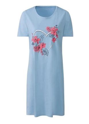 Нежно-голубая ночная рубашка, принт цветы,  размер s, esmara / германия