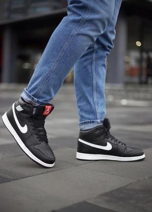 Зимние мужские кроссовки jordan retro 1 high black/white