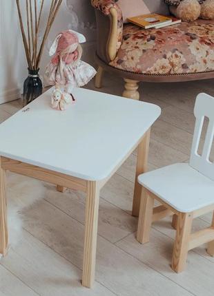 Набор стол с откидной столешницей и стул с фигурной спинкой  белого цвета, для детей (рост 116-130 см)