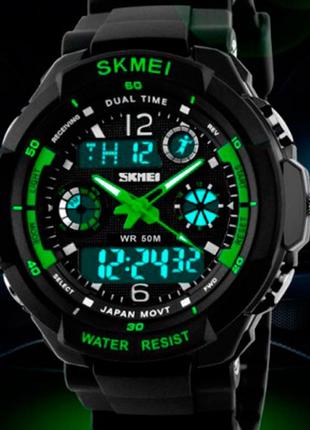 Чоловічі наручні кварцові годинники skmei s-shock green 09314 фото