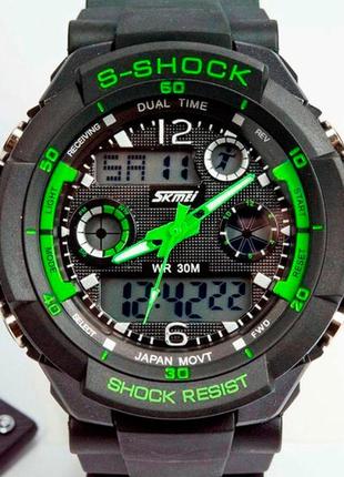 Чоловічі наручні кварцові годинники skmei s-shock green 09315 фото