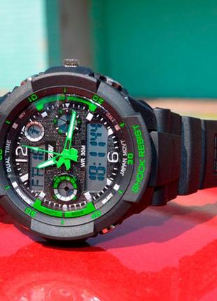 Чоловічі наручні кварцові годинники skmei s-shock green 09317 фото