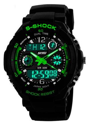 Чоловічі наручні кварцові годинники skmei s-shock green 09312 фото