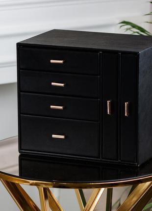 Шкатулка органайзер для ювелирных украшений бижутерии 23 х 17.5 х 26 см черная `gr`