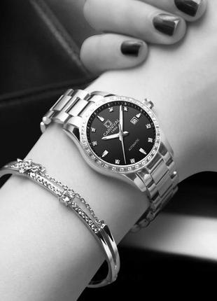Жіночий наручний годинник механічний круглий гарантія 12 місяців carnival luiza black