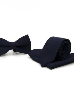 Набор gofin 3 в 1 темно-синий галстук, бабочка, платок abt-18004 (bbx)
