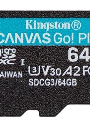 Картка пам'яті microsdxc 64 gb kingston canvas go! plus class 10 uhs-i/u3 (sdcg3/64gbsp)