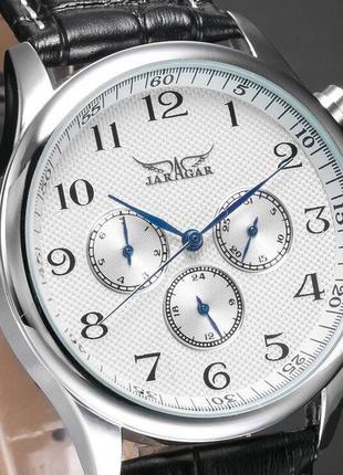 Мужские наручные часы круглые механические гарантия 6 месяцев jaragar white
