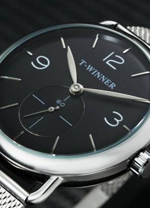 Чоловічі наручні годинники механічні круглі металевий браслет гарантія 6 місяців t-winner metal