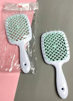 Гребінець для волосся superbrush hollow comb, білий/бірюзовий