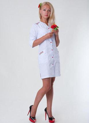 Медицинский женский халат с вышивкой батист 42-56р. хелслайф 42 2143