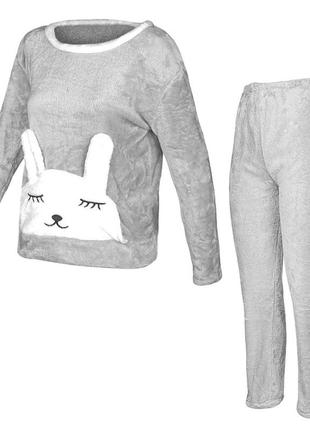 Жіноча піжама теплий флісовий домашній костюм lesko bunny xl gray (10446-55360) (bbx)