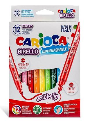 Фломастеры двусторонние для рисования carioca birello 41457 12 цветов
