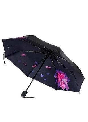 Зонт женский полуавтомат wk фиолетовый цветок wt-u3-black 105х59 см черный