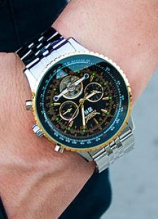 Мужские наручные часы круглые механические браслет металлический гарантия 12 месяцев jaragar luxury