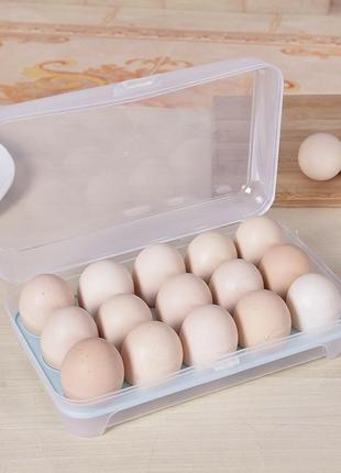 Контейнер-органайзер для хранения яиц на 15 ячеек 14404 15х24 см голубой