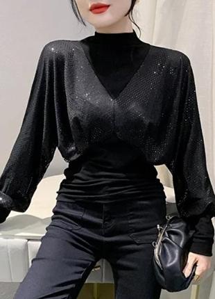 Блузка жіноча з широкими рукавами «кажан» 3xl чорний