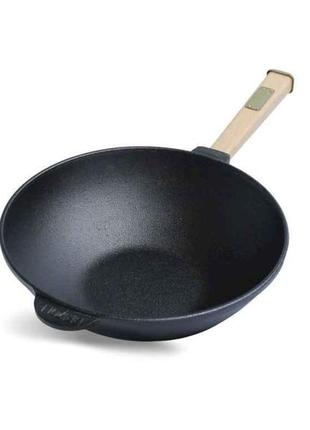 Сковорода wok 2,8л 260х80мм з деревяною ручкою тм brizoll
