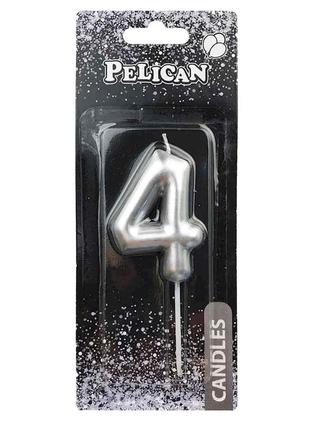 Свічка для торта 4 срібло 6см. 866024 тм pelican