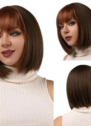 Парик каре каштан с рыжей челкой, термоволокно vc2080-17