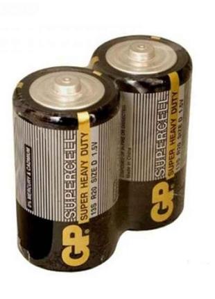 Батарейка сольова r20/d supercell сіра 2шт (спайка) тм gp