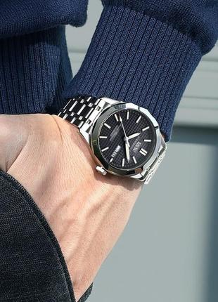 Чоловічий наручний годинник механічний круглий, 12 місяців carnival carbon
