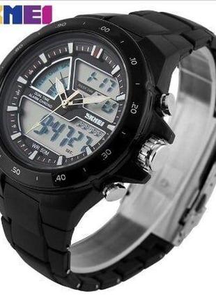 Мужские наручные часы круглые кварцевые с подсветкой гарантия 12 месяцев skmei shark black