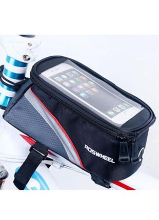 Велосипедна сумка для смартфона на раму roswheel чорно-сіра (bbx)