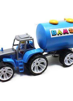 Пластиковая машинка "трактор и прицеп-бочка", синяя
