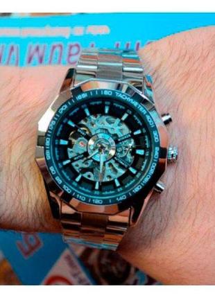 Мужские наручные часы круглые механические маталлический браслет гарантия 6 месяцев winner timi