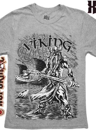 Футболка вікінг вальхалла / viking valhalla, сіра, меланжева, розмір xxl