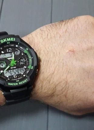 Чоловічі наручні годинники круглі кварцові з підсвічуванням гарантія 12 місяців skmei green