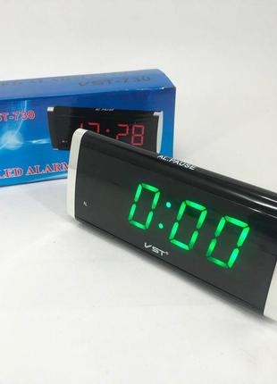 Электронные часы vst 730 green, цифровые настольные сетевые часы, led alarm clock vst-730, с будильником