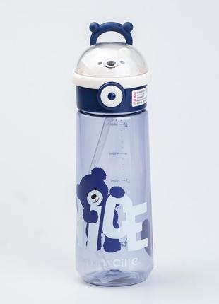 Бутылка для воды 620 мл с трубочкой многоразовая синяя `gr`