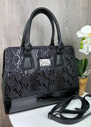 Женская сумка с ручками, сумочка для женщин черная лаковая