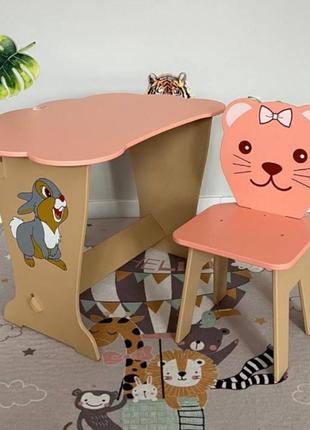 Розовый детский стол-парта "облако" со стулом фигурным