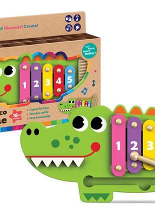 Дерев'яна музична іграшка kids hits, зелений крокодил, ксилофон