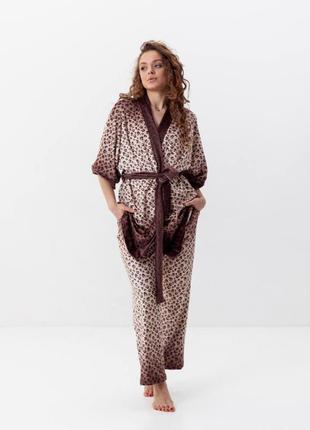 Комплект жіночий з плюшевого велюру штани та халат леопард 3446_l 16069 l