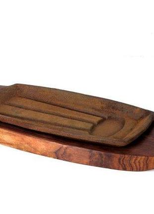 Сковорода чугунная на деревянной подставке empire em-9947 12.5х20.5 см