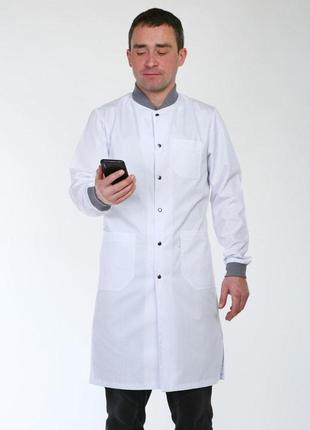Медицинский мужской халат с манжетами 3142 (коттон, белый, р.42-56) хелслайф 42