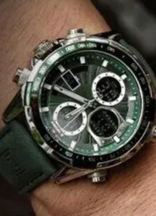 Мужские наручные часы круглые кварцевые кожаный ремешок гарантия 12 месяцев naviforce fly armygreen