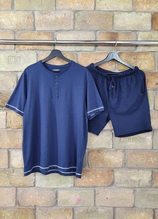 Летняя мужская пижама с футболкой хенли, темно-синий, размер m, livergy германия