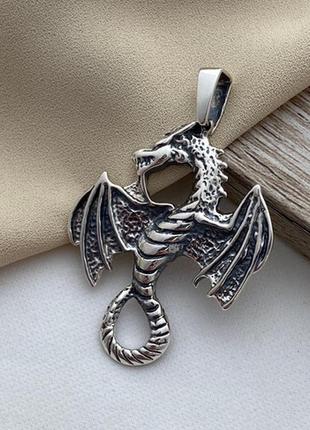 Подвеска серебряная дракон с чернением под шнур или цепочку