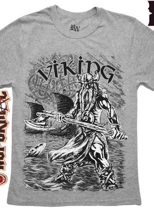 Футболка вікінг вальхалла / viking valhalla, сіра, меланжева, розмір xl