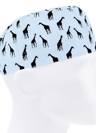 Медицинская шапочка шапка мужская тканевая хлопковая многоразовая принт жираф