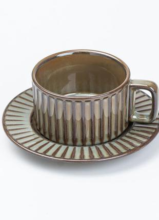 Чашка з блюдцем 250 мл керамічна коричнева `gr`