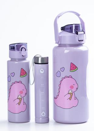 Багаторазова пляшка для води з напувалкою набір 3 в 1 дракоша 0.3л 0.7л 2л фіолетовий `gr`